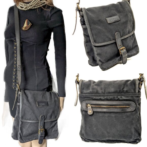 GHURKA Black Denim and Leather Rugged Messenger Crossbody - Picture 3 of 15